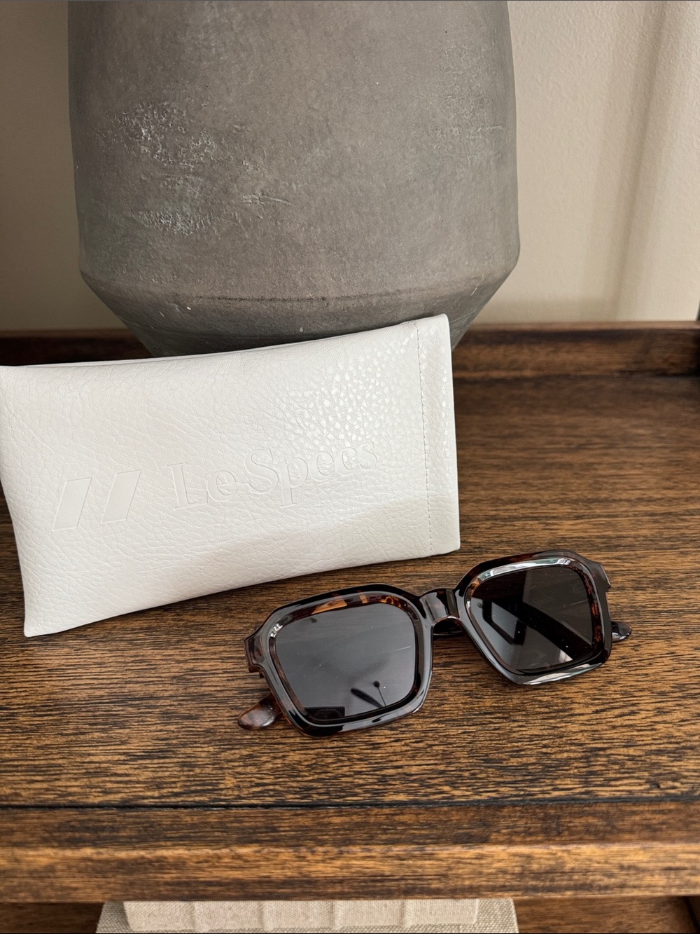 Le Specs Tortoiseshell Square Sunglasses with Black Lenses